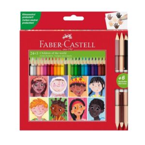 Faber-Castell Triangular Colour Pencil Set - 24 Colours + 3 Bi-Colour Skintone Pencils