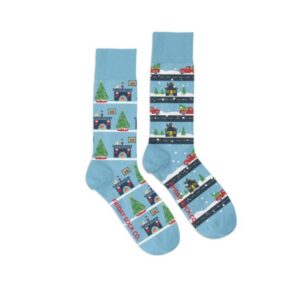 Friday Sock Co. Men's Christmas Vintage Truck & Living Room Socks Blue