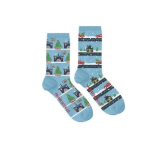 Friday Sock Co. Women's Christmas Vintage Truck & Living Room Blue