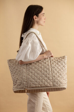 ela Quilted Expandable Tote – Gingham Print